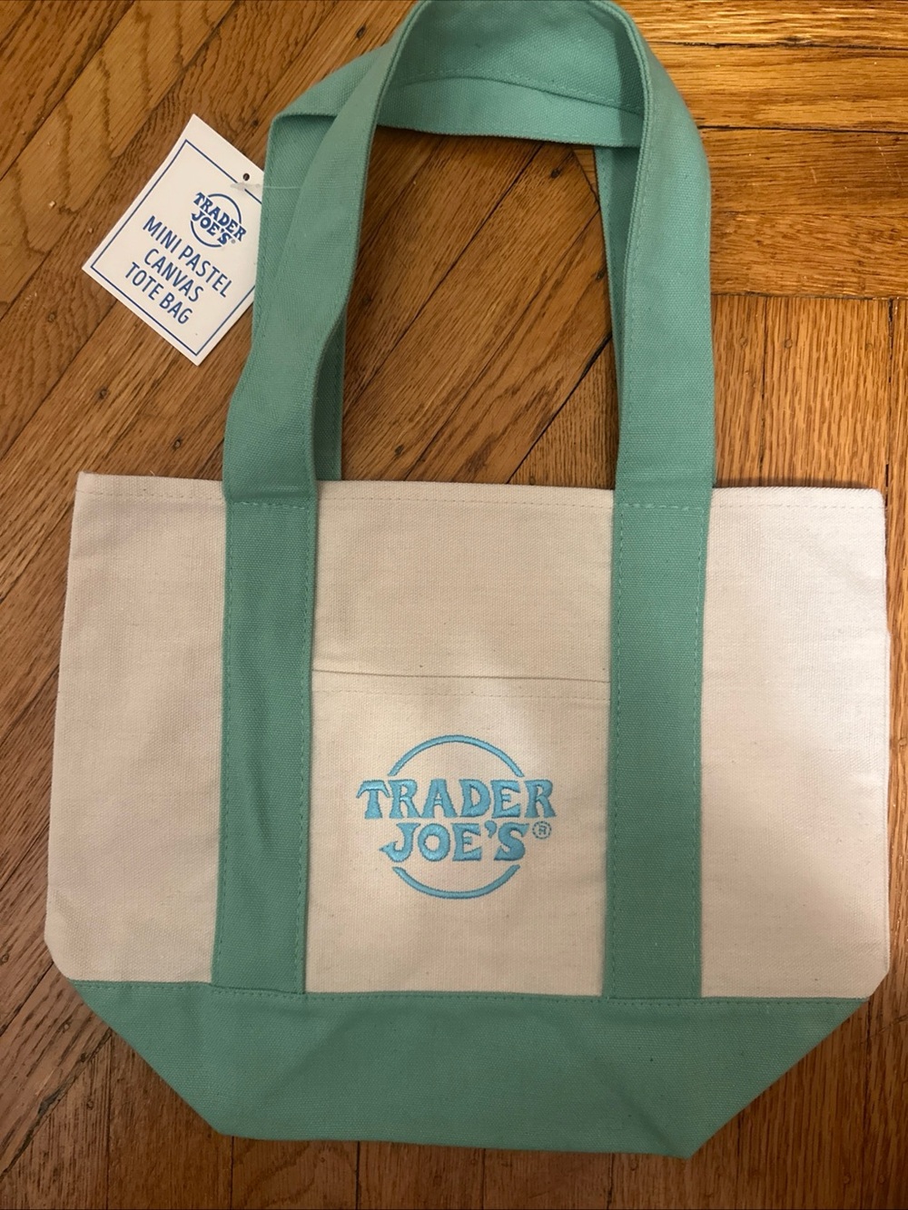 Trader Joe's Mini Pastel Canvas Tote Bag - Mint and Cream